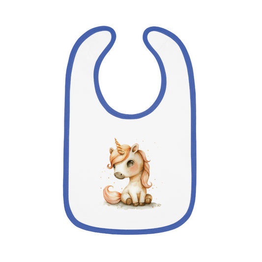 Unicorn Baby Bib with Contrast Trim | Cute Bib for Infants, Toddler Feeding, Gift for Baby Showers, Nursery Decor, Fun Mealtime Essential