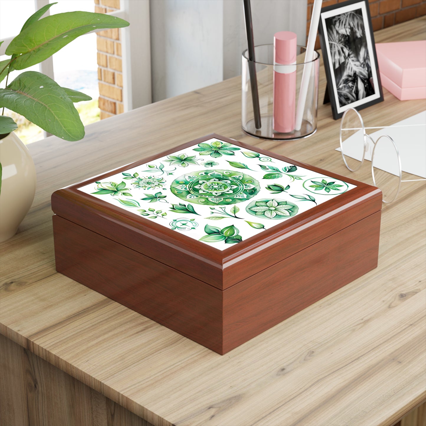 Elegant Floral Jewelry Box | Decorative Storage for Rings, Earrings, Gifts, Home Decor, Green Botanical Theme
