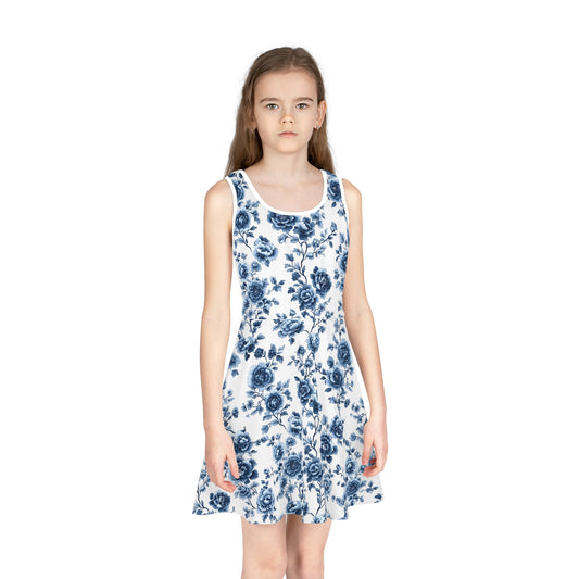 Blue Floral Print Girls' Sundress