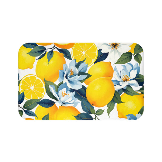 Vibrant Lemon Floral Bath Mat | Citrus Home Decor, Bathroom Accessory, Summer Vibes, Gift for Her, Kitchen Rug