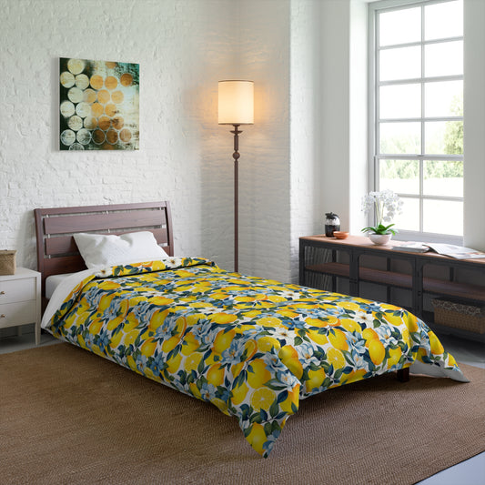 Lemon Blossom Comforter - Bright Citrus Bedding Set for Modern Bedrooms, Cozy Home Decor, Summer Vibes, Gift Idea