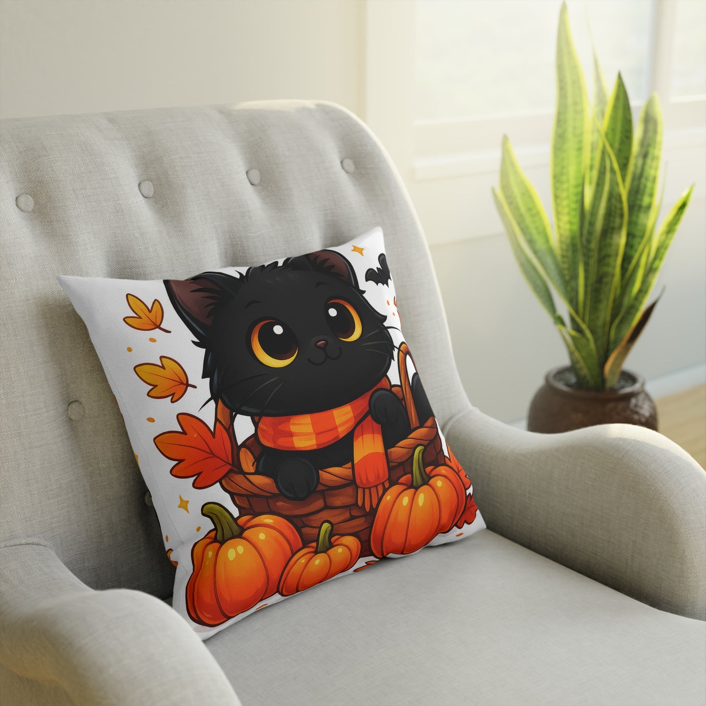 Cute Halloween Cat Cushion, Fall Decor, Cozy Home Accent, Cat Lover Gift, Autumn Pillow, Seasonal Cushion