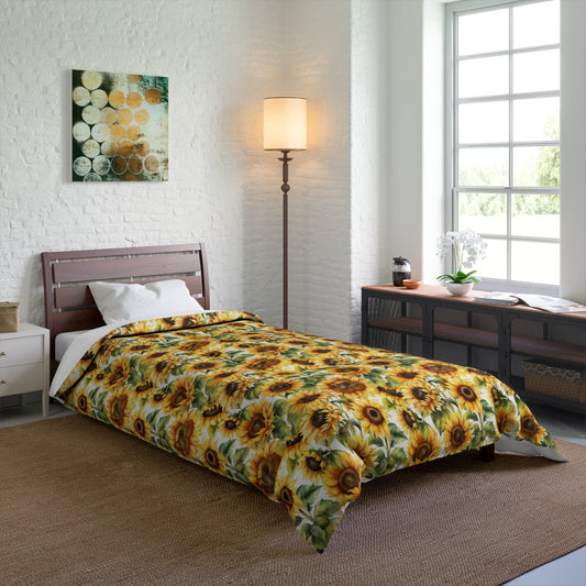 Sunflower Comforter: Brighten Your Bedroom, Cozy Bedding, Floral Home Decor, Gift for Garden Lovers, Spring & Summer Bedding