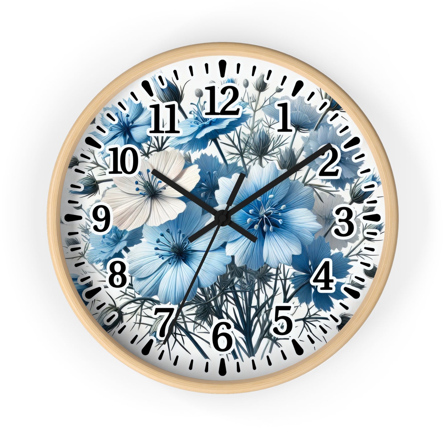 Floral Blue Wall Clock - Elegant Home Decor, Timeless Gift, Stylish Timepiece, Flower-Inspired Design, Perfect for Housewarming