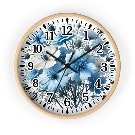 Floral Blue Wall Clock - Elegant Home Decor, Timeless Gift, Stylish Timepiece, Flower-Inspired Design, Perfect for Housewarming