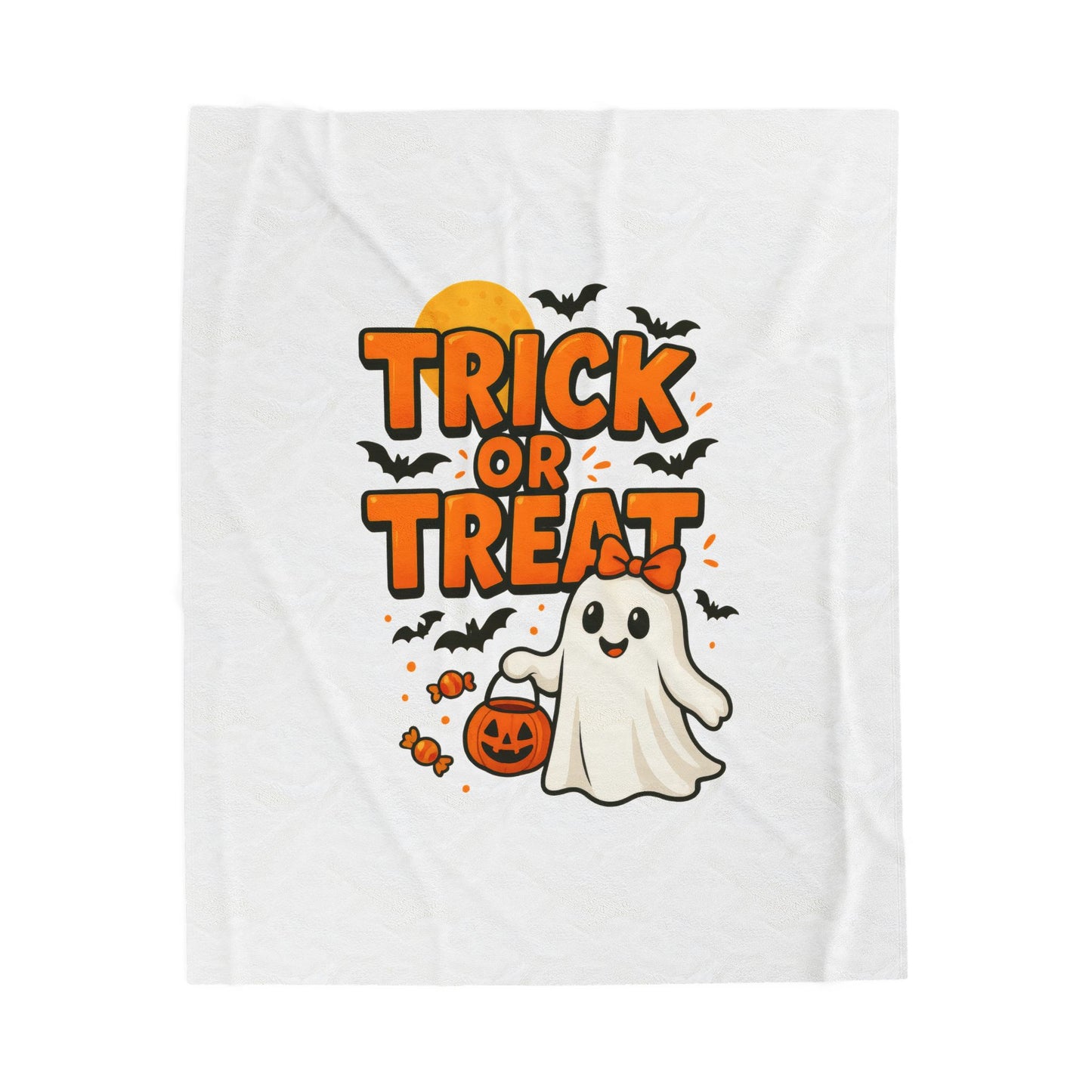 Halloween Plush Blanket, Cozy Fall Decor, Trick or Treat Throw Blanket, Spooky Season Gift, Kids Halloween Home Accessory