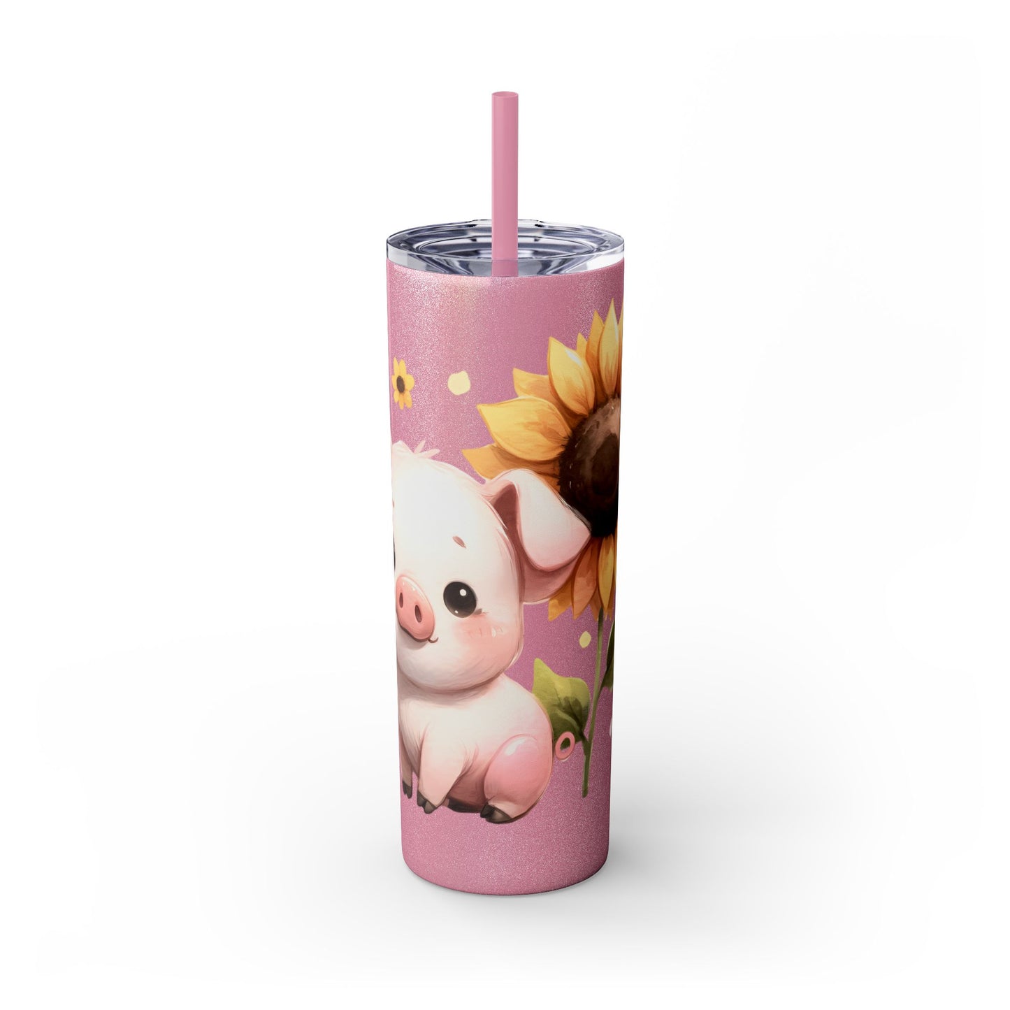 Cute Piggy Skinny Tumbler with Straw, Pig Tumbler, Sunflower Cup, Farmhouse Decor, Gift for Animal Lovers, Fun Drinkware