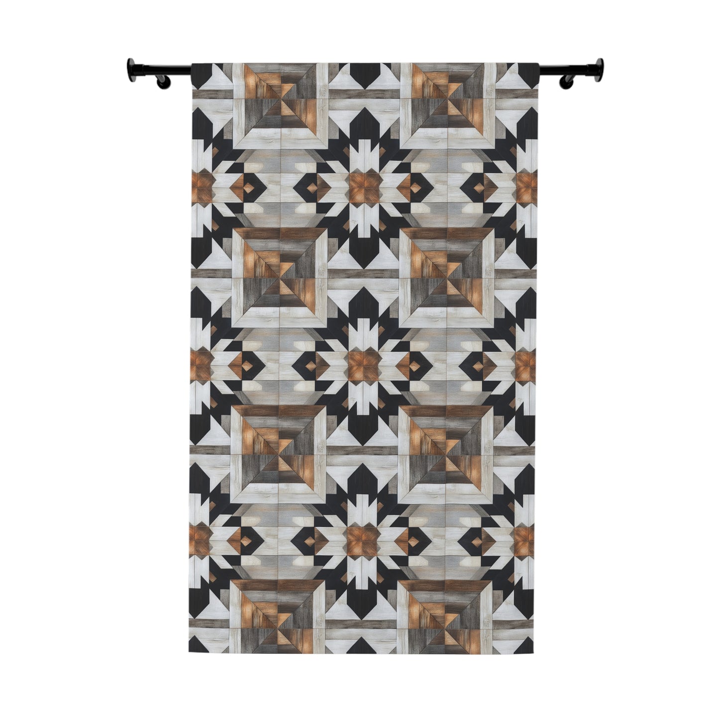 Geometric Boho Window Curtain, Modern Home Decor, Black and Brown Fabric Panel, Living Room Drapes, Unique Curtain Treatment