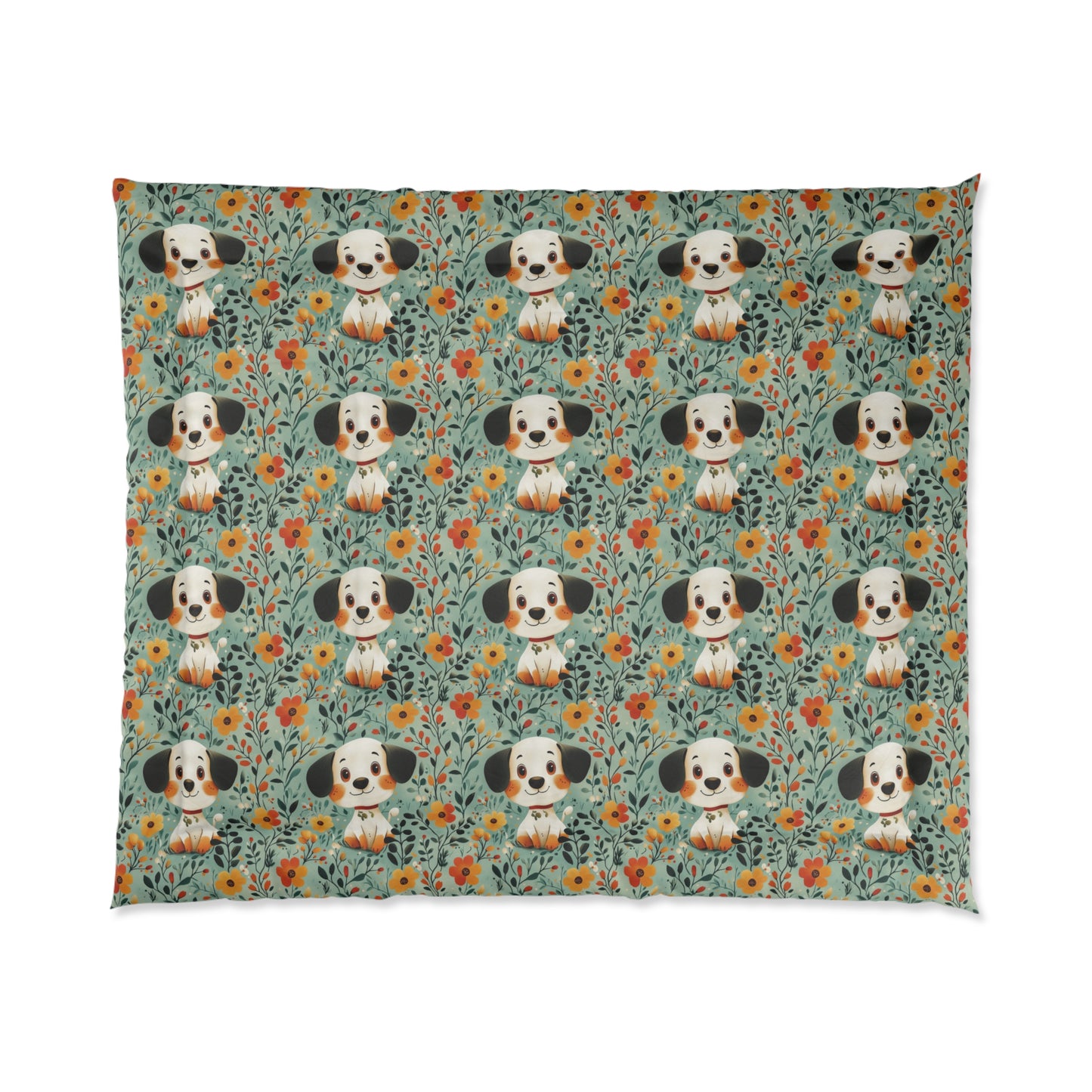 Cozy Dog-Themed Comforter | Cute Puppy Bedding for Pet Lovers, Floral Pattern Blanket, Unique Housewarming Gift, Kids Bedroom Decor