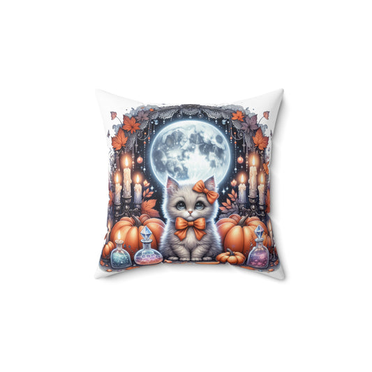 Halloween Cat Square Pillow, Cozy Decor for Fall, Cat Lovers Gift, Cute Halloween Decor, Pumpkin Pillow