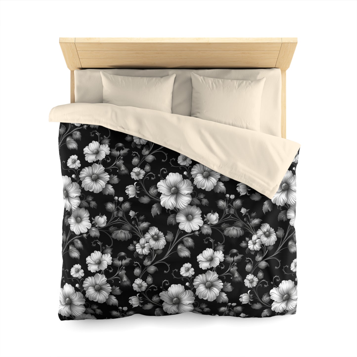 Floral Microfiber Duvet Cover | Elegant Black & White Bedding, Boho Home Decor, Gift for Her, Cozy Bedroom Essentials, Floral Decor