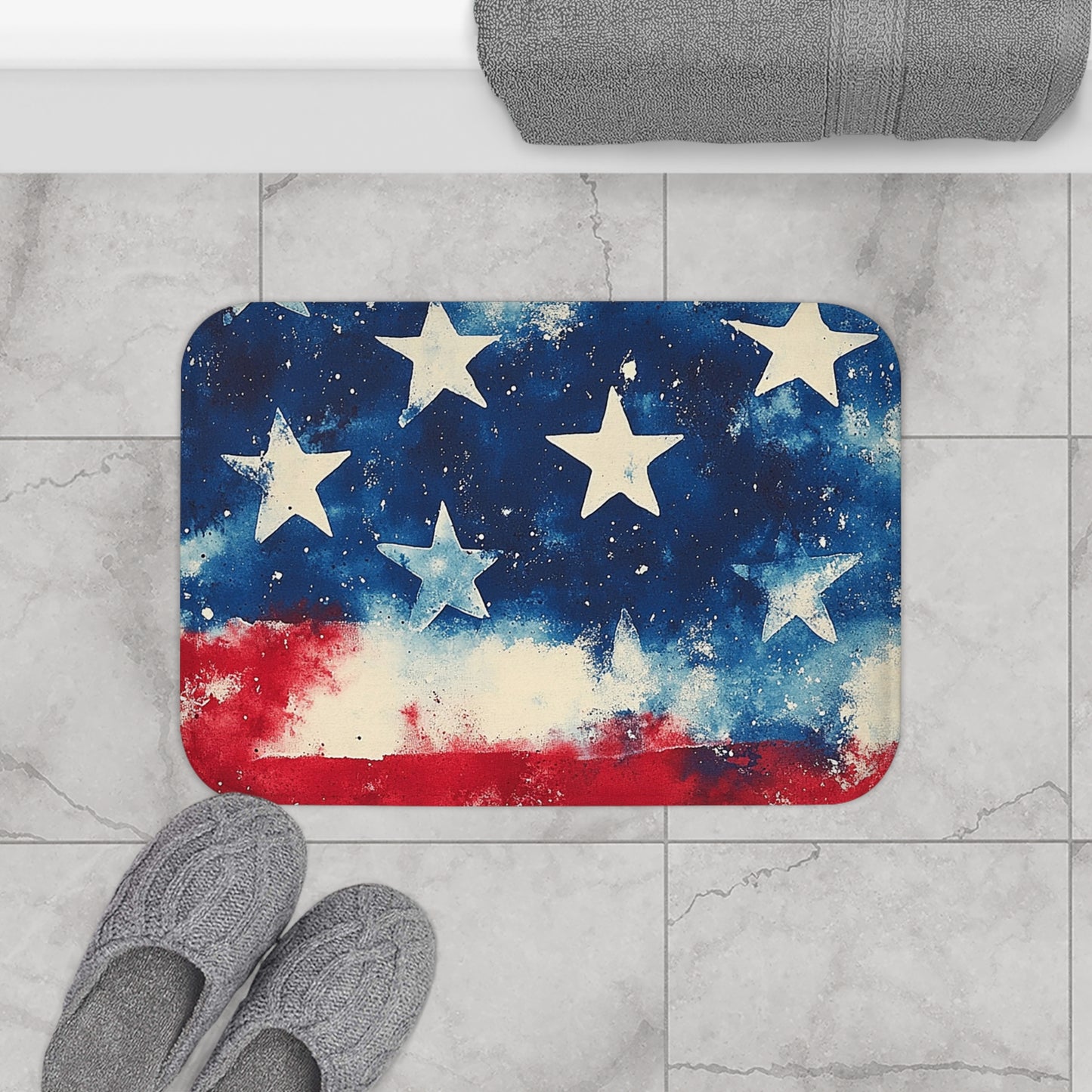 Patriotic Bath Mat, USA Flag Bath Mat, Independence Day Decor, Home Bathroom Rug, Flag Housewarming Gift