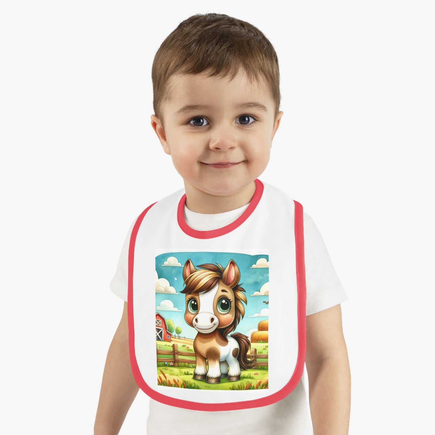 Cute Cartoon Horse Baby Bib, Adjustable Jersey Bib, Farm Animal Feeding Bib, Infant Bib, Baby Shower Gift, Toddler Bib
