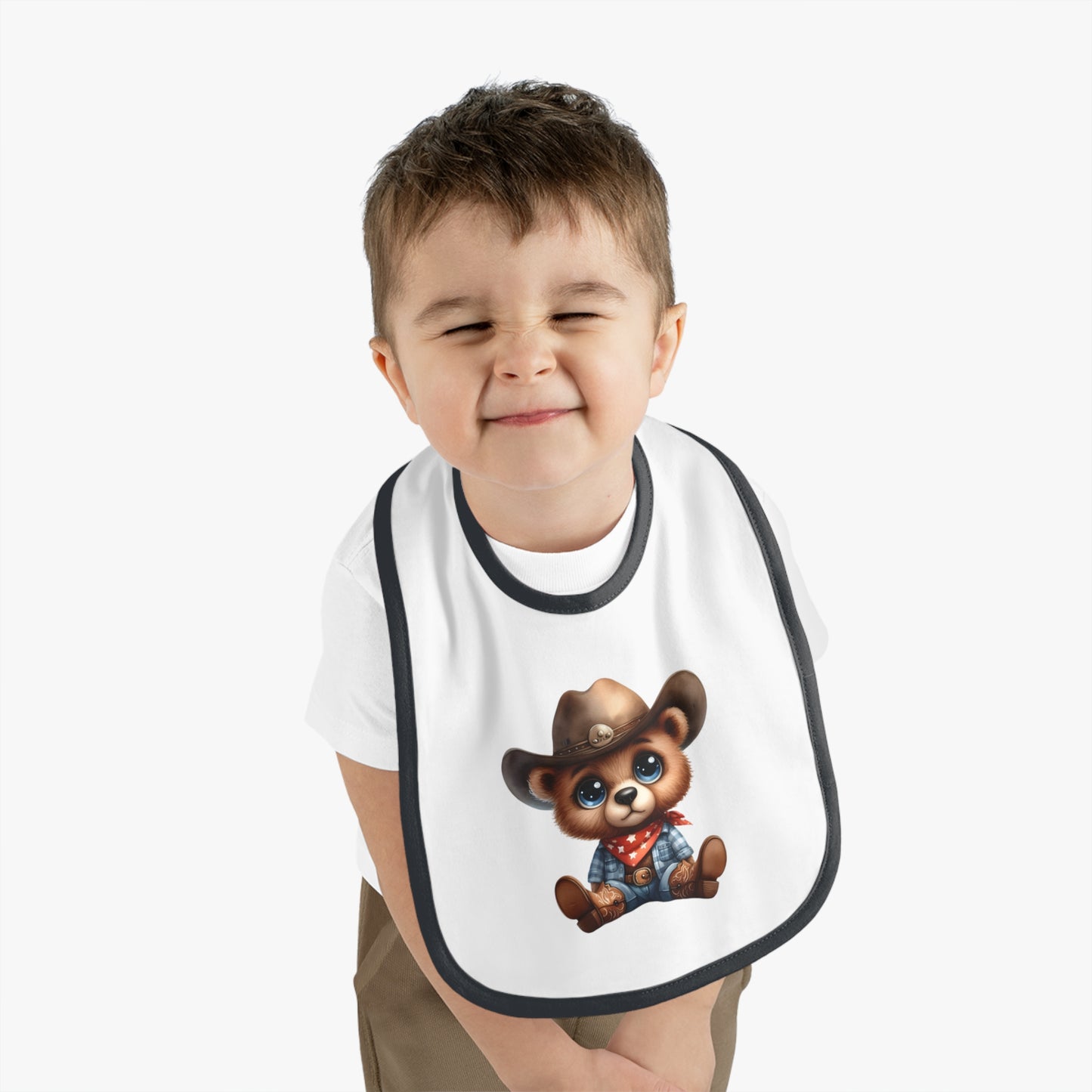 Cowboy Bear Baby Bib, Cute Baby Outfit, Newborn Gift, Baby Shower Present, Western Themed Bib, Fun Feeding Accessory