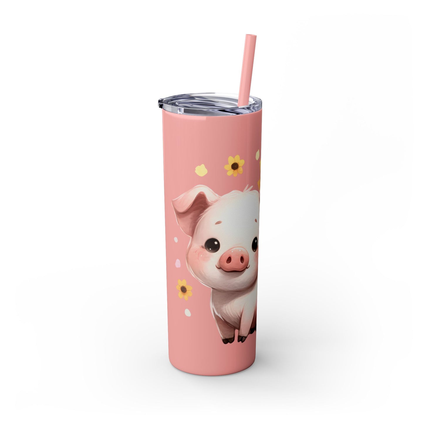 Cute Piggy Skinny Tumbler with Straw, Pig Tumbler, Sunflower Cup, Farmhouse Decor, Gift for Animal Lovers, Fun Drinkware