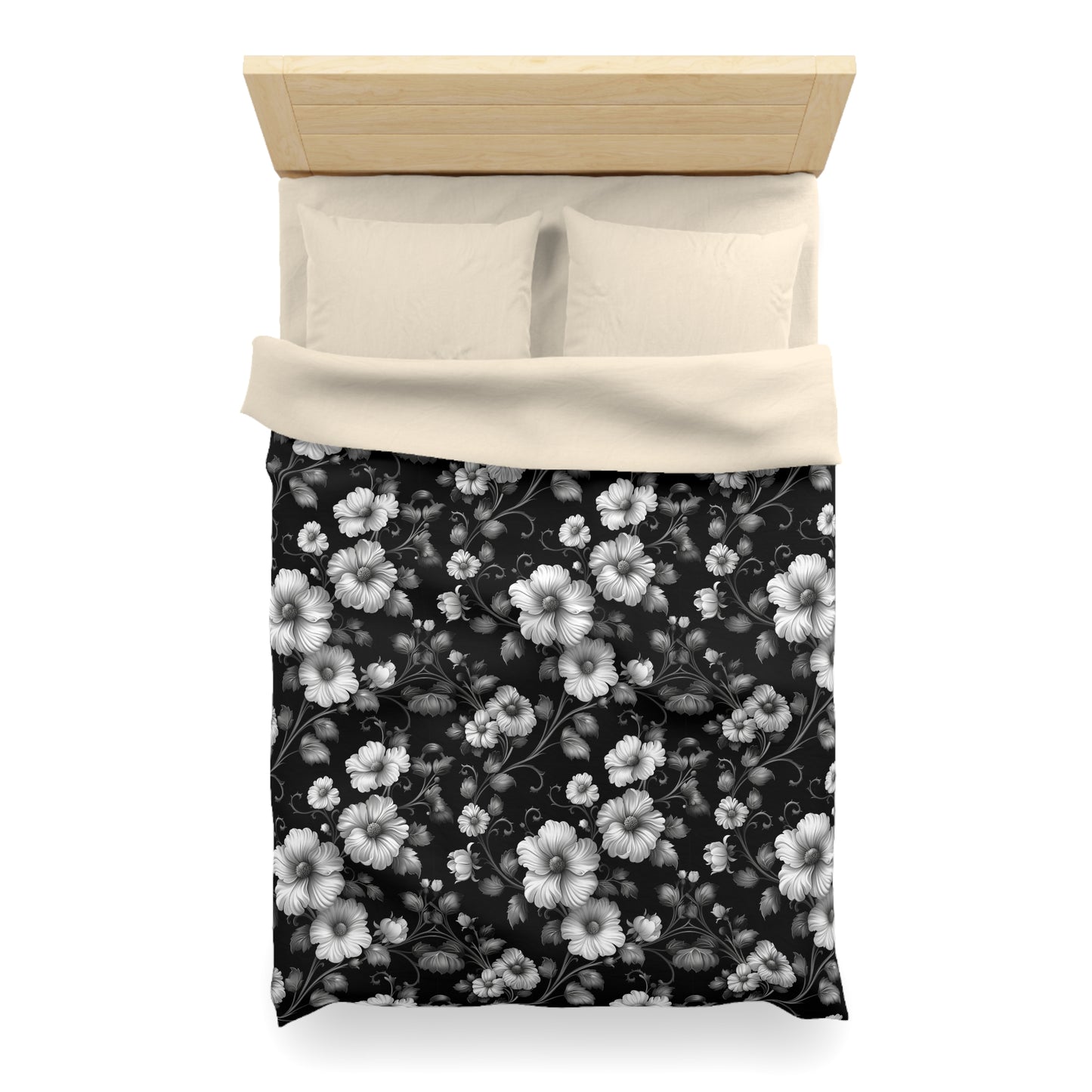 Floral Microfiber Duvet Cover | Elegant Black & White Bedding, Boho Home Decor, Gift for Her, Cozy Bedroom Essentials, Floral Decor