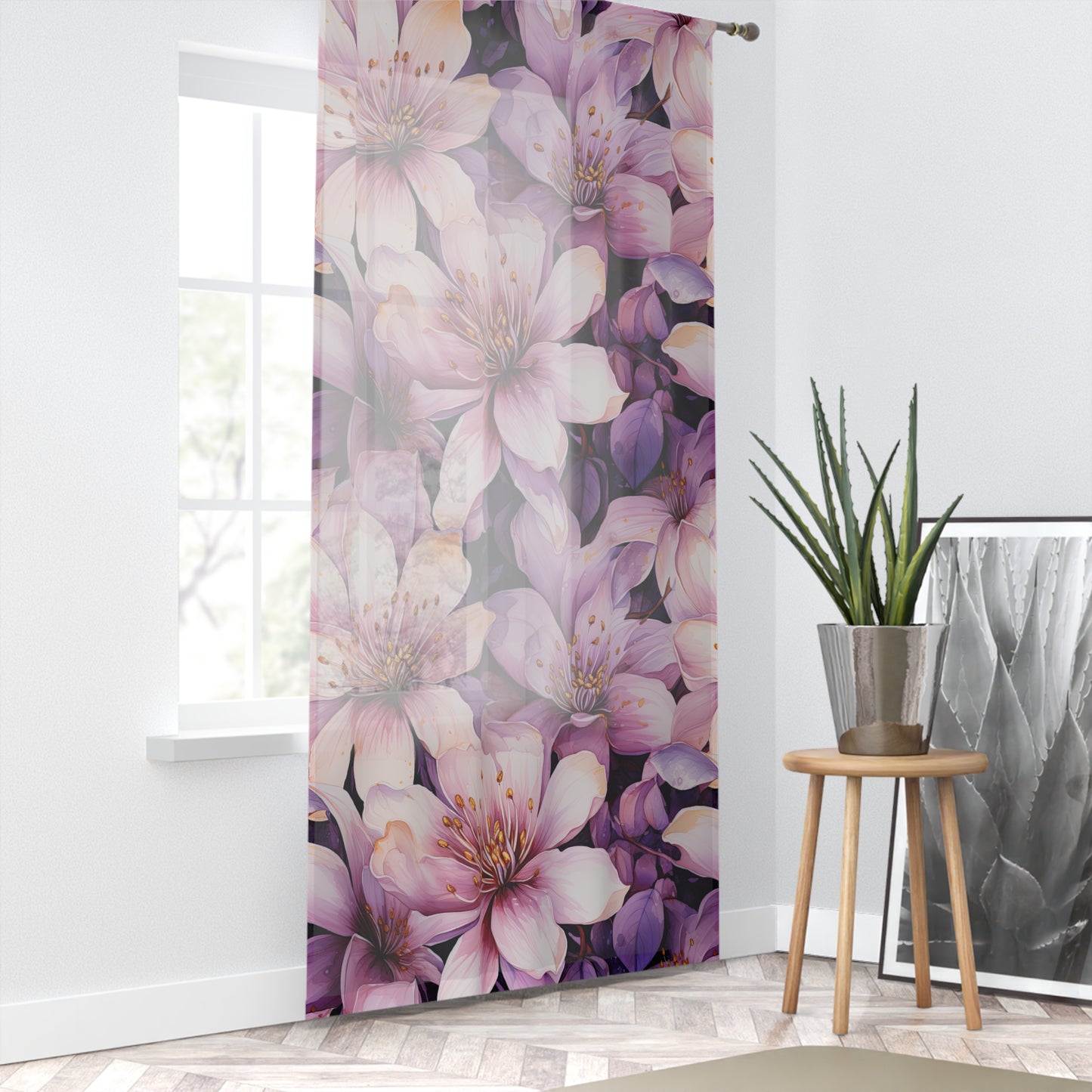 Elegant Floral Window Curtain, Soft Purple Floral Drapes, Living Room Decor, Bedroom Curtains, Spring/Summer Home Accessories