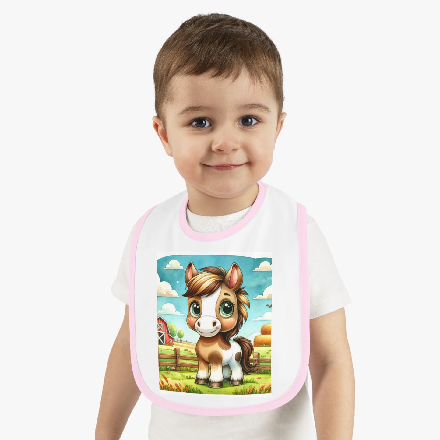 Cute Cartoon Horse Baby Bib, Adjustable Jersey Bib, Farm Animal Feeding Bib, Infant Bib, Baby Shower Gift, Toddler Bib