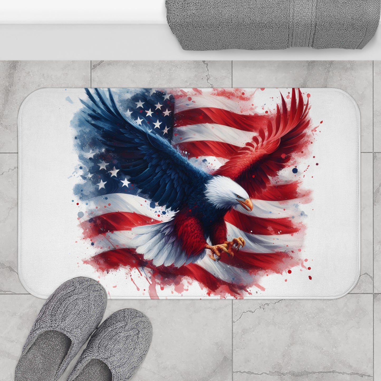 Patriotic Eagle Bath Mat - American Flag Vibe, Perfect for Home Decor, 4th of July, Gifts for Veterans, Rustic Bathroom