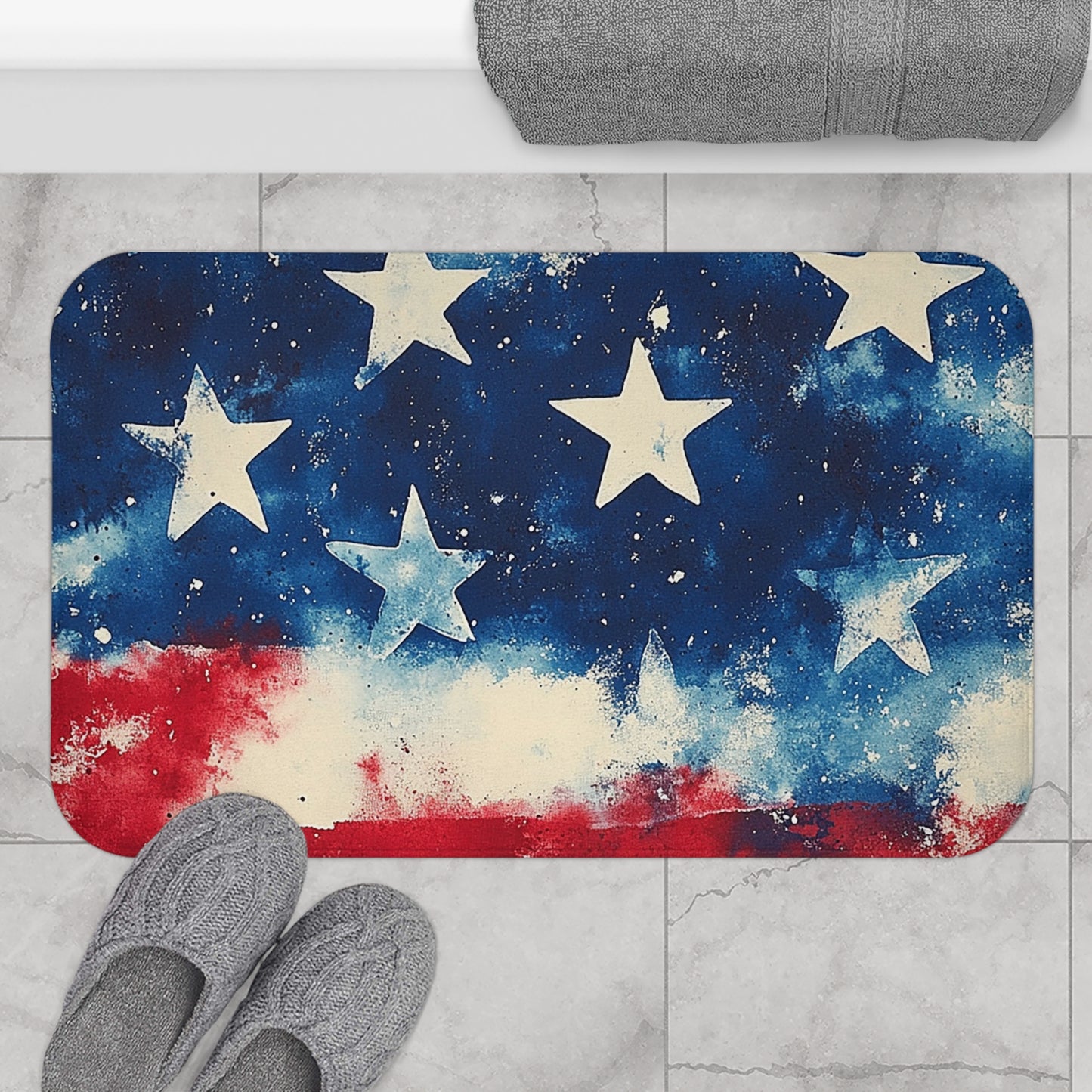 Patriotic Bath Mat, USA Flag Bath Mat, Independence Day Decor, Home Bathroom Rug, Flag Housewarming Gift