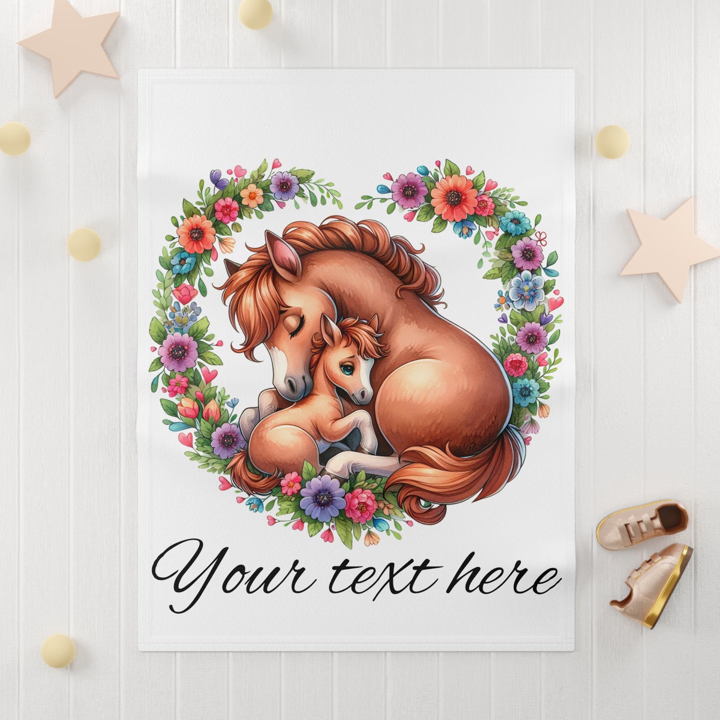 Cozy Fleece Baby Blanket, Adorable Pony Design Blanket, Nursery Décor, Gift for Baby Shower, Floral Baby Throw