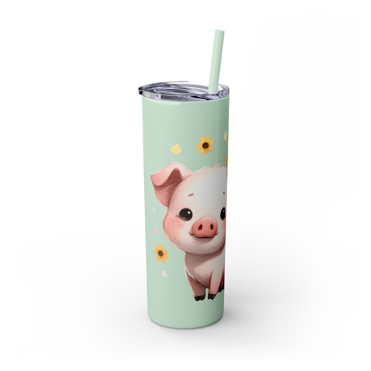 Cute Piggy Skinny Tumbler with Straw, Pig Tumbler, Sunflower Cup, Farmhouse Decor, Gift for Animal Lovers, Fun Drinkware