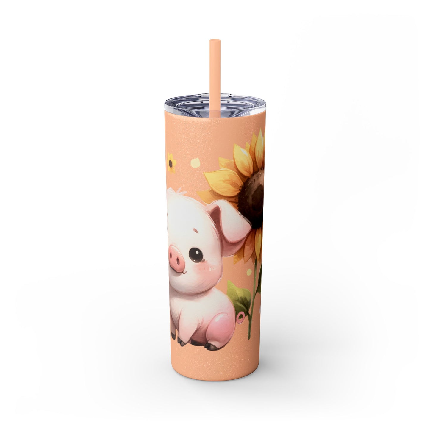 Cute Piggy Skinny Tumbler with Straw, Pig Tumbler, Sunflower Cup, Farmhouse Decor, Gift for Animal Lovers, Fun Drinkware