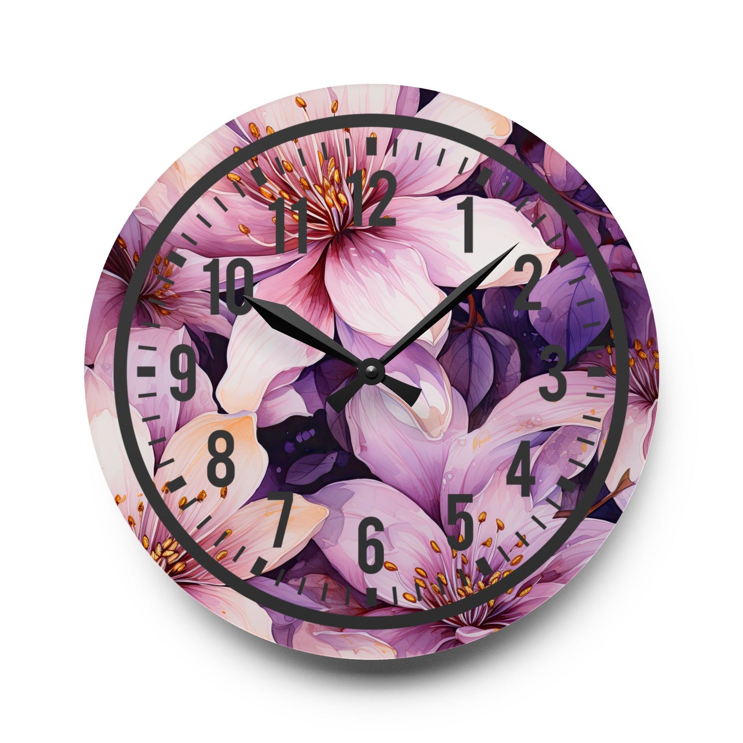 Floral Acrylic Wall Clock, Boho Home Decor, Unique Gift for Her, Modern Wall Art, Birthday, Wedding, Housewarming
