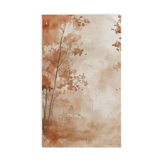 Autumn Watercolor Hand Towel, Cozy Kitchen Decor, Rustic Bathroom Towel, Perfect Gift for Fall, Nature-Inspired Linen