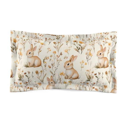 Bunny Floral Microfiber Pillow Sham, Cute Bedroom Decor, Rabbit Print Sham, Easter Gift, Cozy Home Accent, Kid's Room Bedding