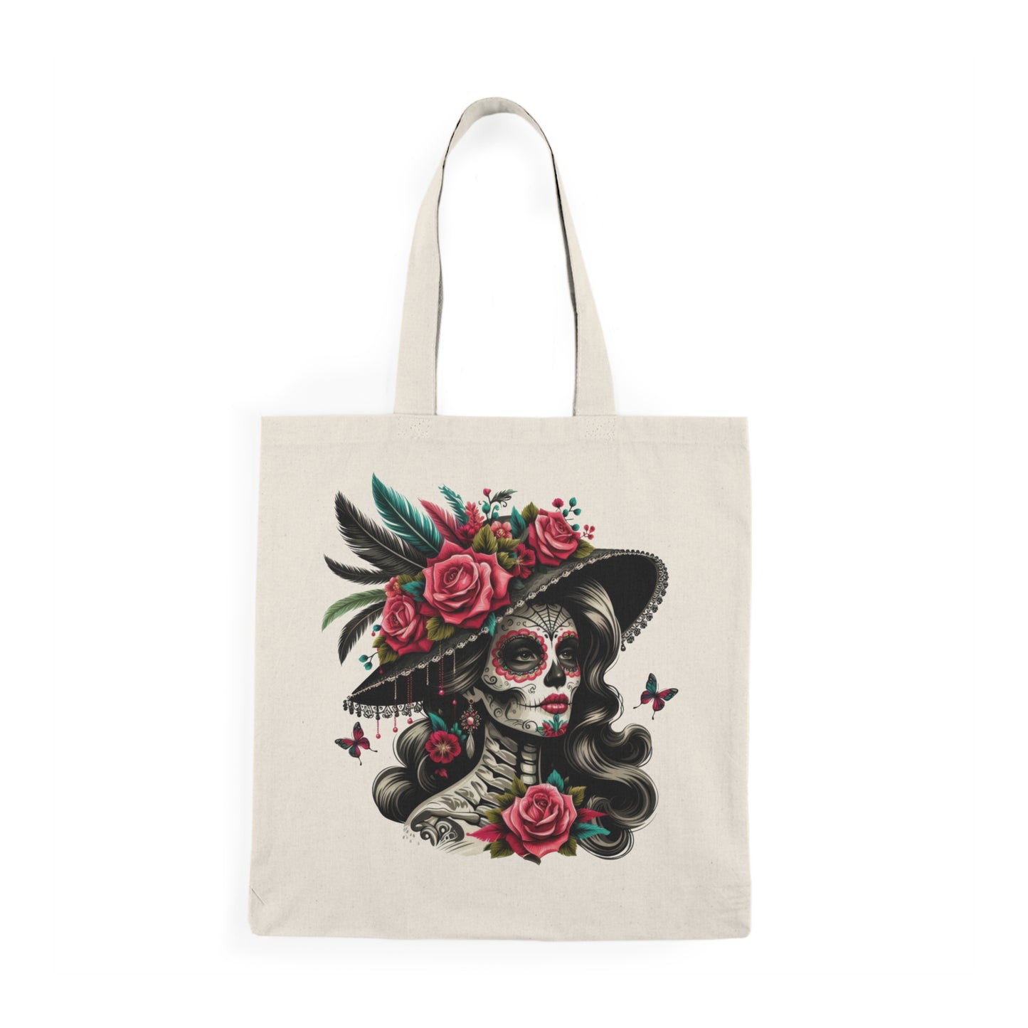 Floral Skull Tote Bag, Day of the Dead Bag, Eco-Friendly Shopping Tote, Boho Chic Shopper, Gift for Halloween, Festival Essentials