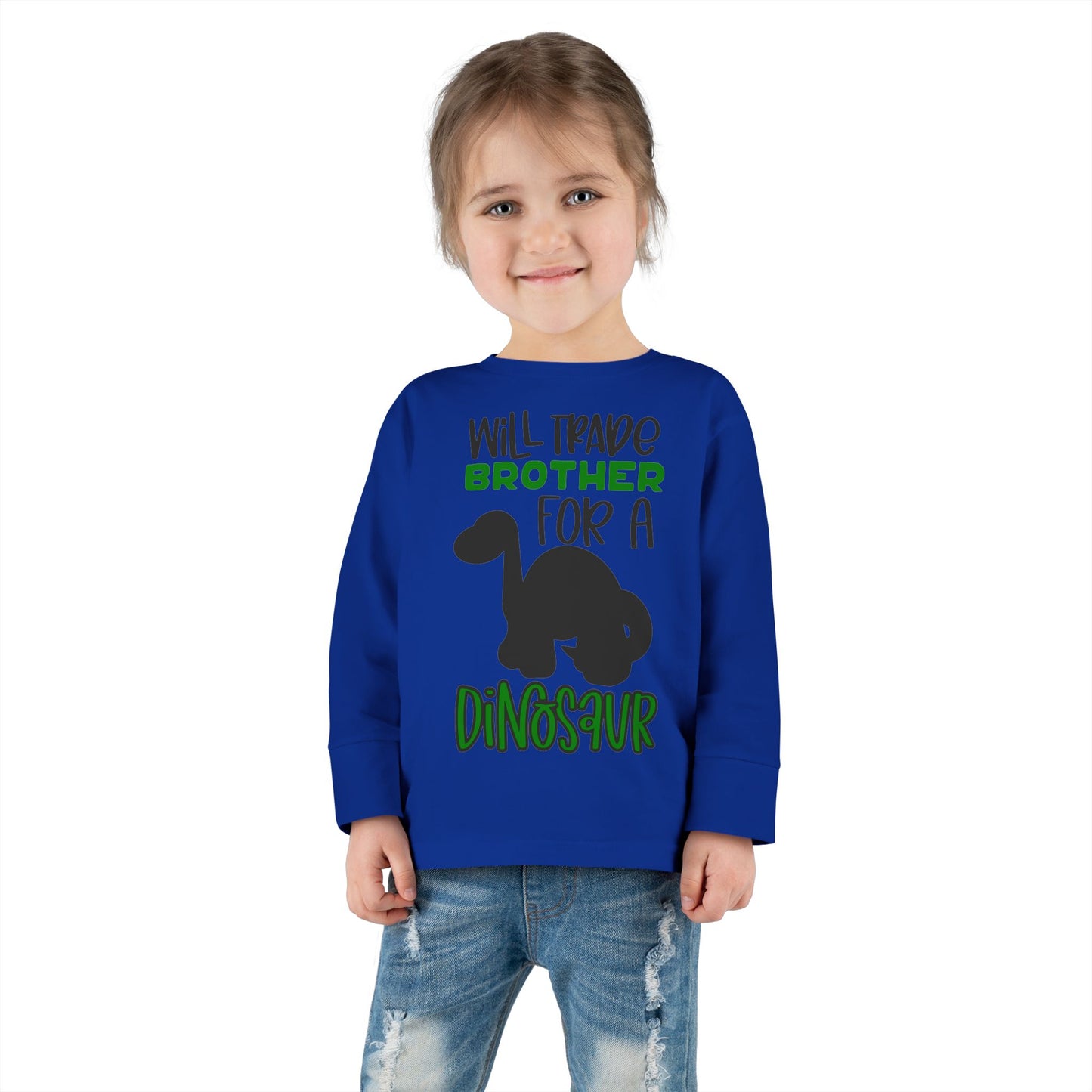 Dinosaur-Themed Toddler Long Sleeve Tee - 'Will Trade Brother for a Dinosaur', Cute Kids' Apparel, Birthday Gift, Toddler Fashion, [...]