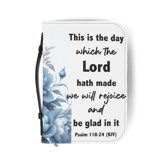 Inspirational Bible Cover with Floral Design, Christian Gift, Psalm 118:24, Easter Accessory, Faith Journal Case, Blue Floral Cover