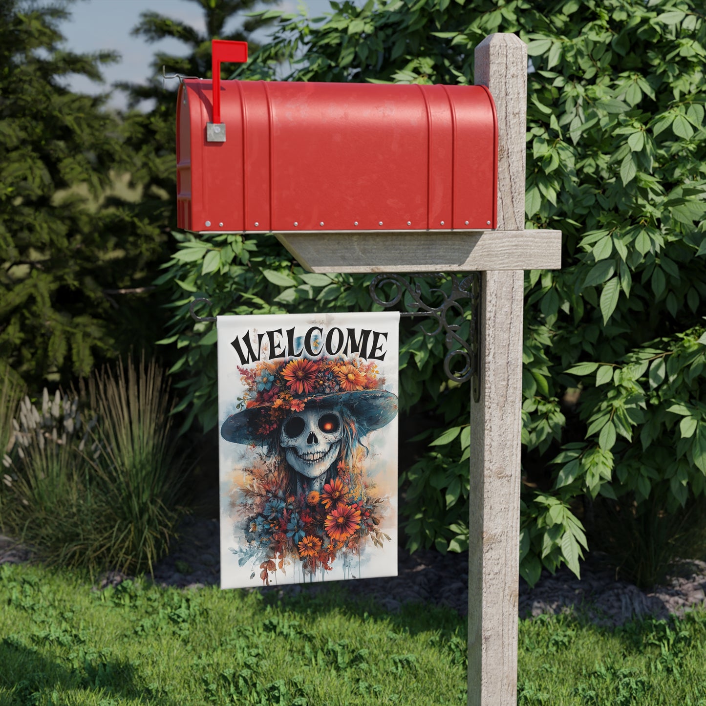 Welcome Garden Flag - Floral Skull Design for Halloween Decorations, Outdoor Decor, Home & Garden, Yard Flag, Spooky Welcome Banner
