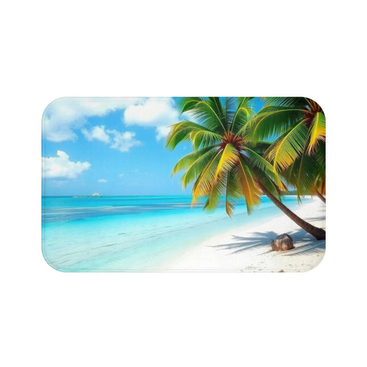 Tropical Beach Bath Mat, Relaxing Beach Decor, Nautical Bathroom Accessory, Summertime Vibes, Gift for Ocean Lovers