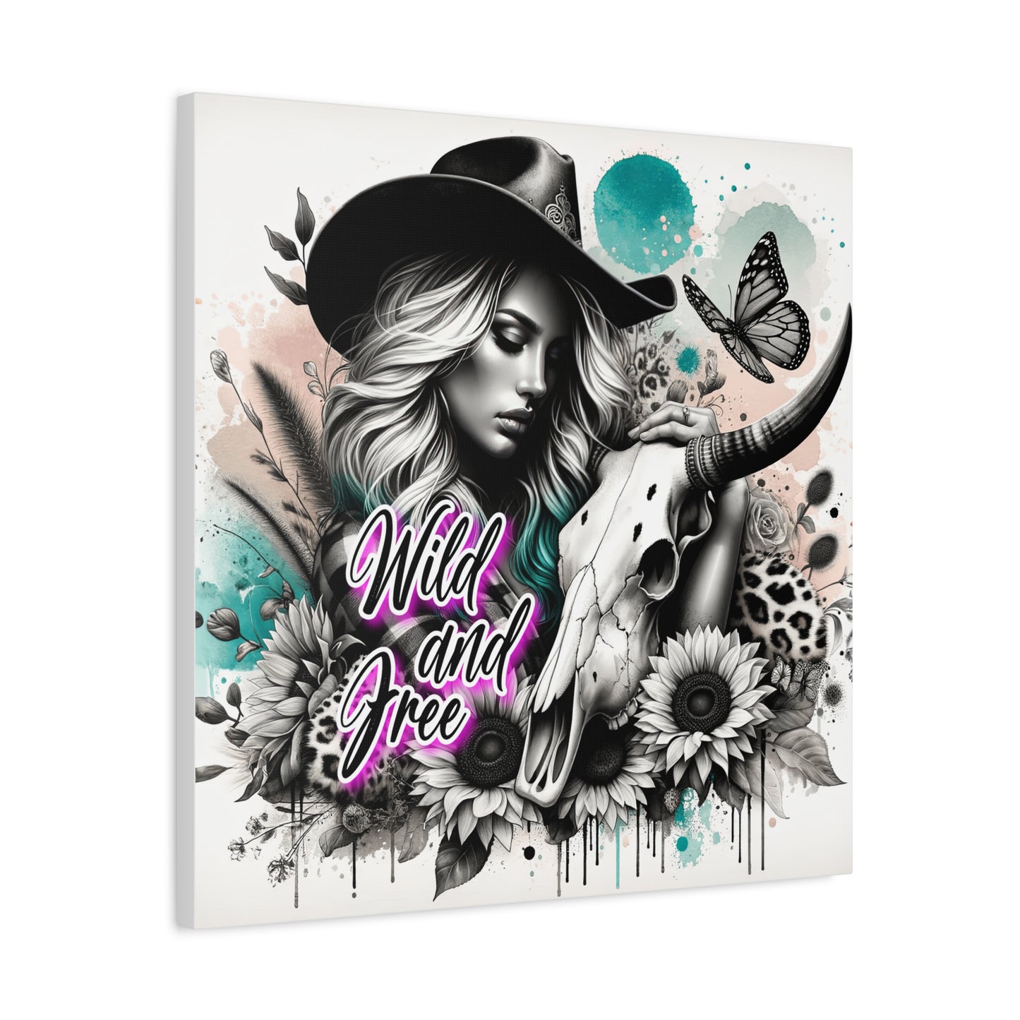 Wild and Free Canvas Art | Boho Wall Decor, Country Chic Home, Gift for Her, Cowgirl Decor, Butterfly Art