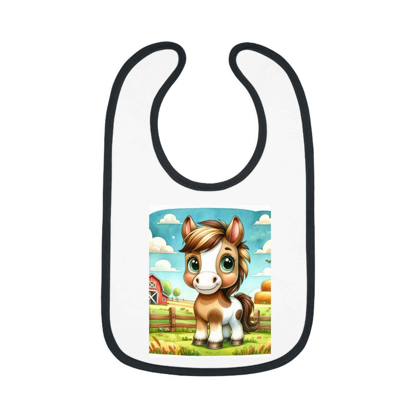 Cute Cartoon Horse Baby Bib, Adjustable Jersey Bib, Farm Animal Feeding Bib, Infant Bib, Baby Shower Gift, Toddler Bib