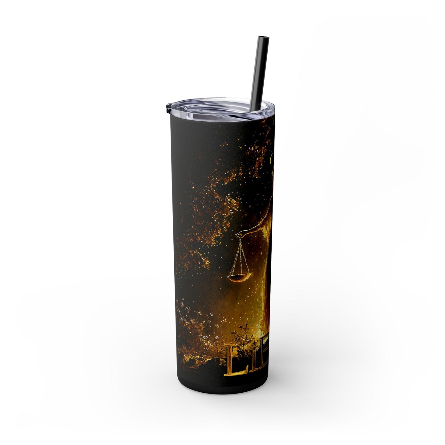 Libra Zodiac Skinny Tumbler with Straw, Astrology Gift for Libras, 20oz Travel Mug, Horoscope Drinkware, Stylish Water Bottle