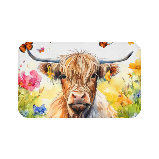 Whimsical Cow Bath Mat | Farmhouse Decor, Bathroom Accessory, Floral Design, Gift for Animal Lovers, Bathroom Mat