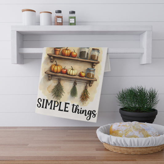 Charming Cotton Tea Towels, Grateful for Simple Things, Farmhouse Decor, Kitchen Gifts, Rustic Home Textile, Fall Accents