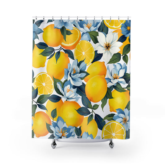Vibrant Citrus Shower Curtain, Fresh Lemon Home Decor, Summer Bathroom Accent, Floral Bathroom Decor, Kitchen Inspired Shower Curtain
