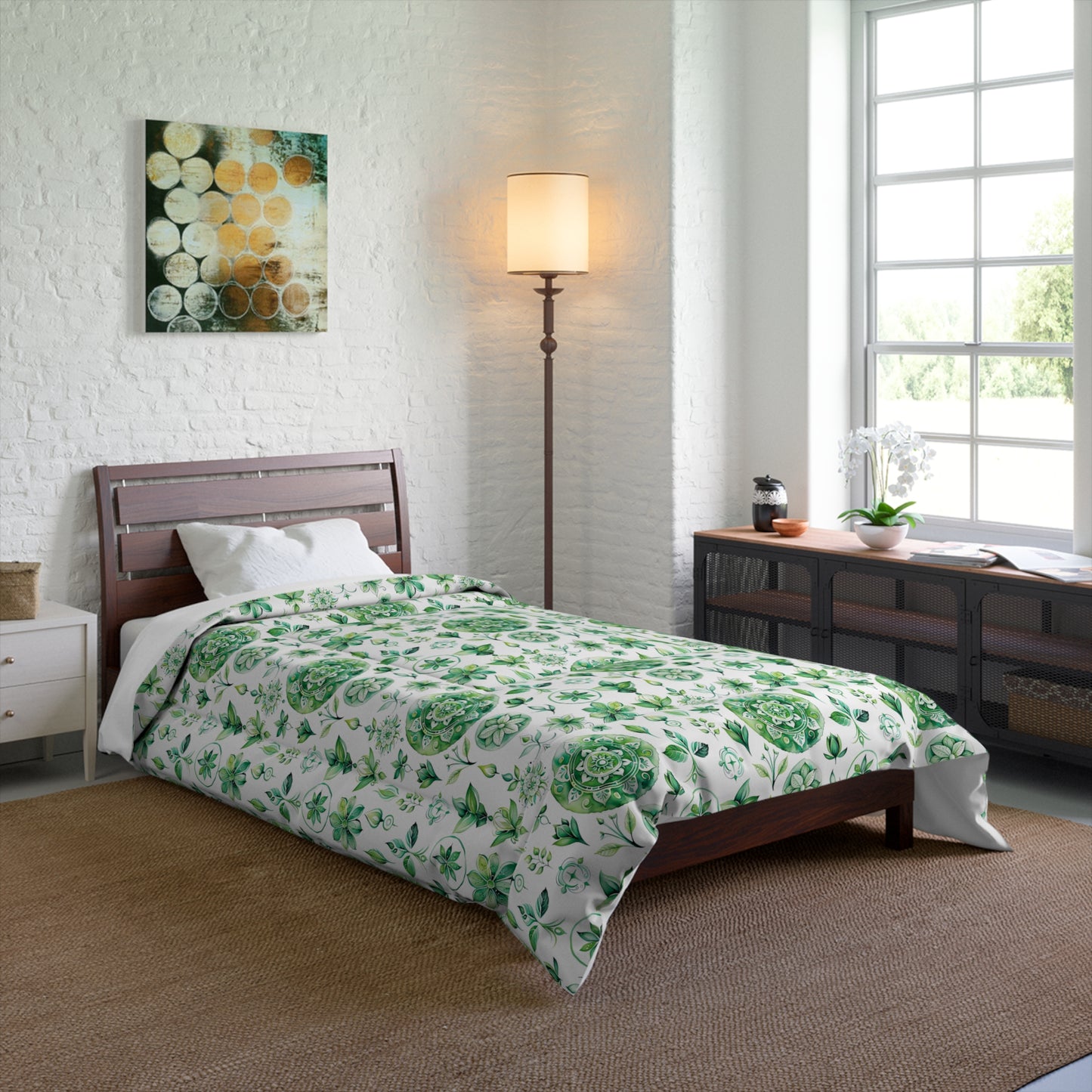 Botanical Green Comforter - Cozy Floral Quilt for Home Décor, Spring Vibes, Bedroom Refresh, Gift for Nature Lovers, Eco-Friendly Bedding