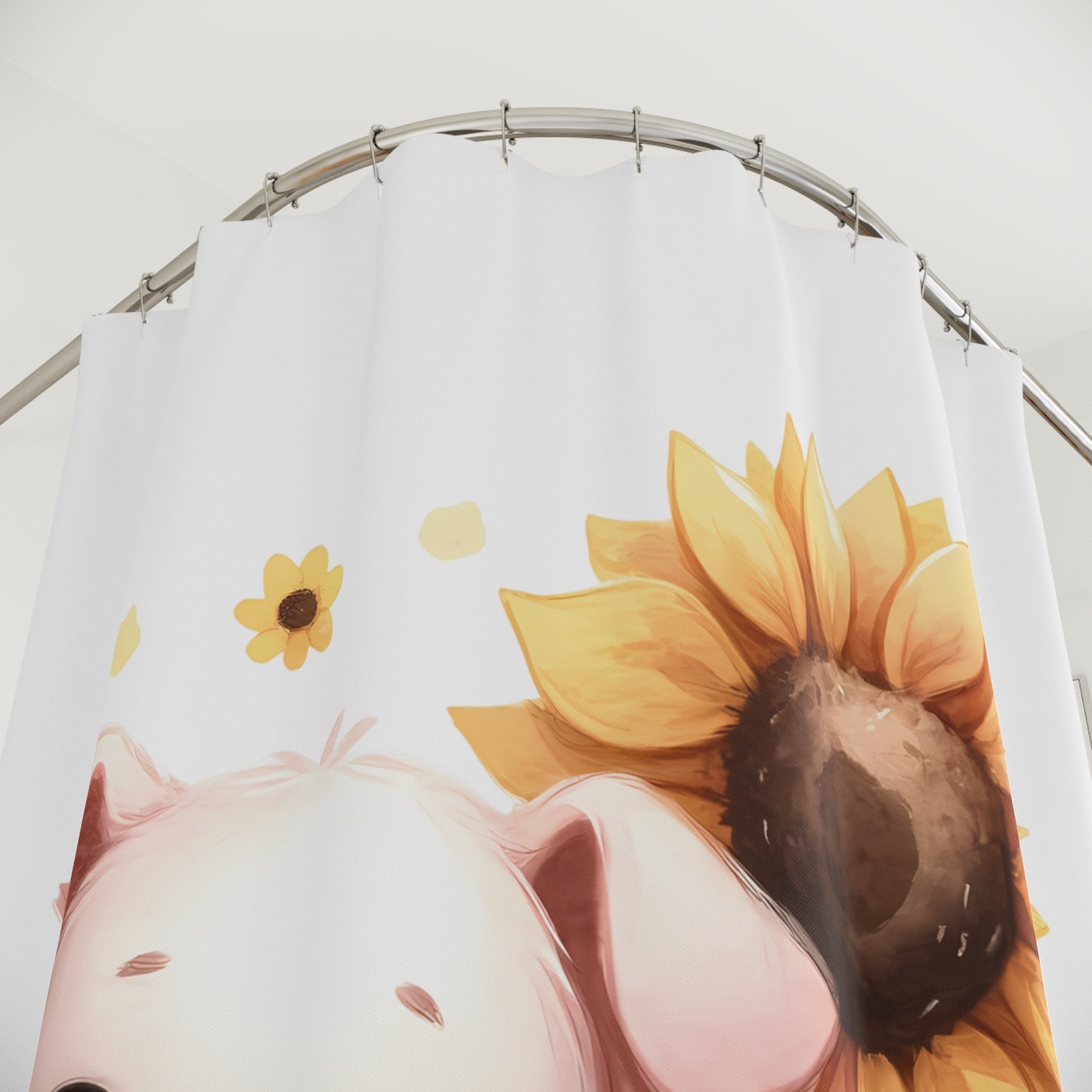 Cute Pig & Sunflower Shower Curtain - Adorable Farmhouse Decor, Gift for Animal Lovers, Kids' Bathroom, Farmhouse Style