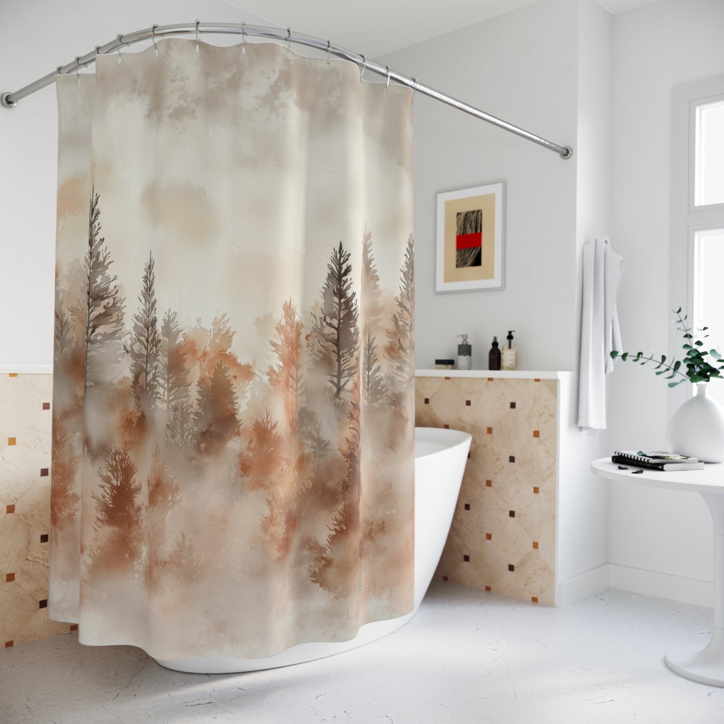 Serene Forest Shower Curtain, Nature-Inspired Bathroom Decor, Rustic Home Accent, Gift for Nature Lovers, Boho Bathroom Style