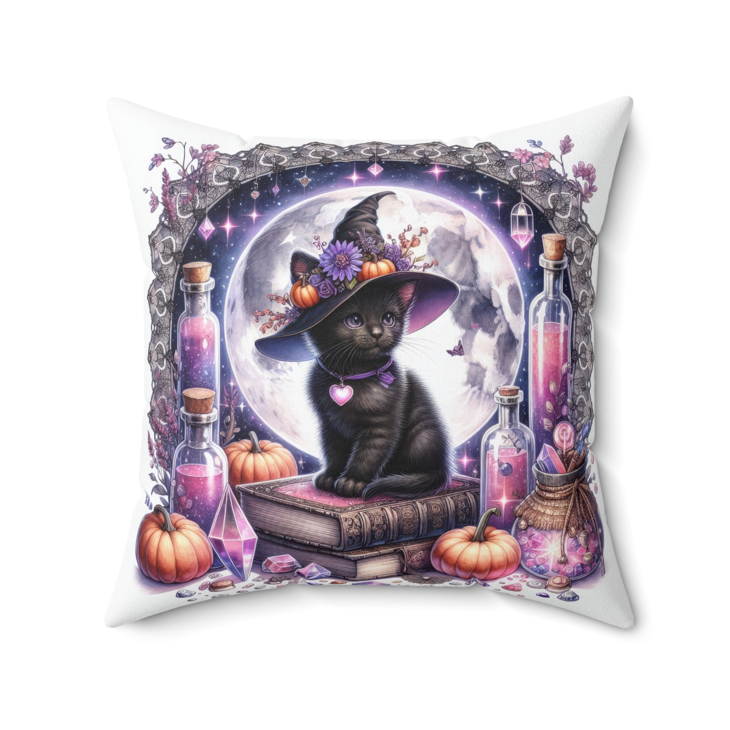 Halloween Cat Pillow, Spooky Home Decor, Throw Cushion for Cat Lovers, Witchy Accent Pillow, Gift for Halloween