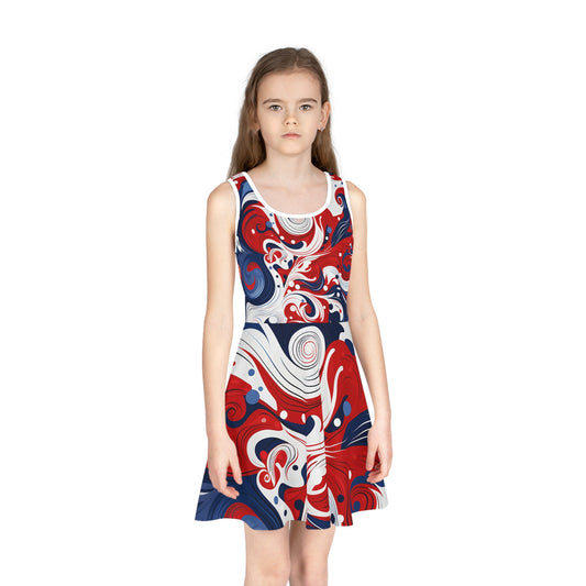 Patriotic Girls' Sundress with Swirl Design for Summer Celebrations