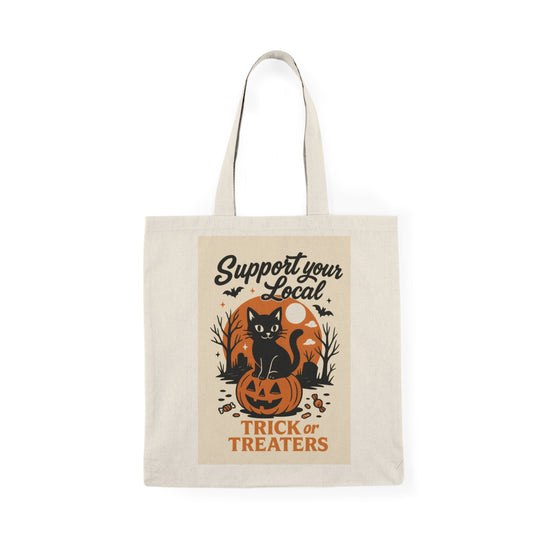 Halloween Cat Tote Bag - Support Your Local Trick or Treaters, Eco-Friendly Bag, Pumpkin Design, Fall Accessory, Gift for Cat Lovers