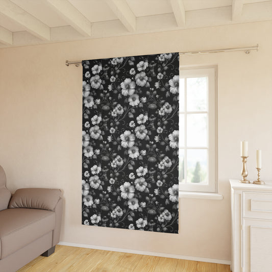 Elegant Floral Sheer Window Curtains | Black and White Floral Drapes for Home Décor, Living Room, Bedroom, Privacy Curtains, Gothic Decor