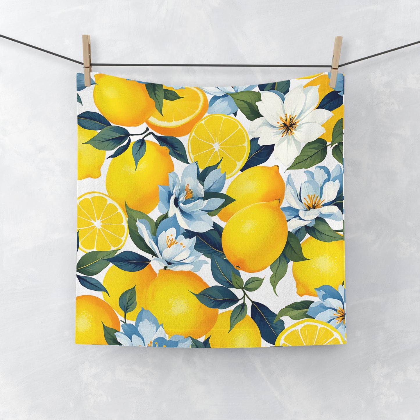 Lemon Floral Face Towel, Refreshing Bathroom Decor, Perfect for Gifts, Spa Days, Kitchen Use, Summer Vibes