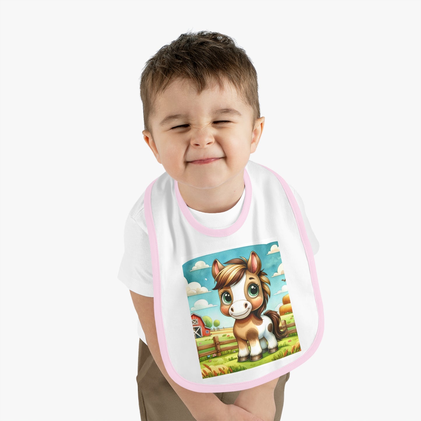Cute Cartoon Horse Baby Bib, Adjustable Jersey Bib, Farm Animal Feeding Bib, Infant Bib, Baby Shower Gift, Toddler Bib